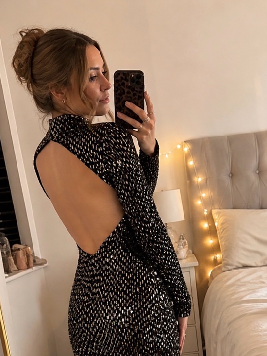 Bershka Dresses & Skirts - Bershka Black Sequin Open Back Mini Dress Size S – Sexy Party